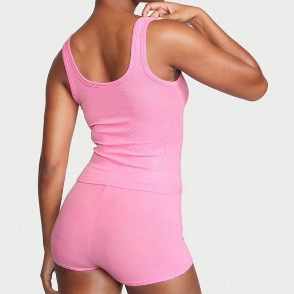VS XL Ribbed Modal Henley Tank Short Set Pink Pajama PJs P.J.'s So Comfy! NWT - Picture 2 of 4